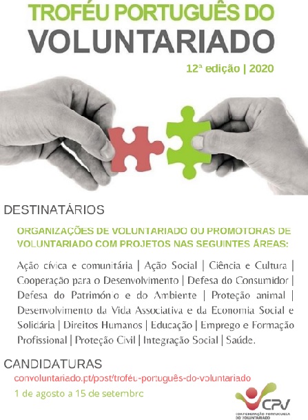 candidaturas para a 12ª Edição do Troféu Português do Voluntariado 2020
